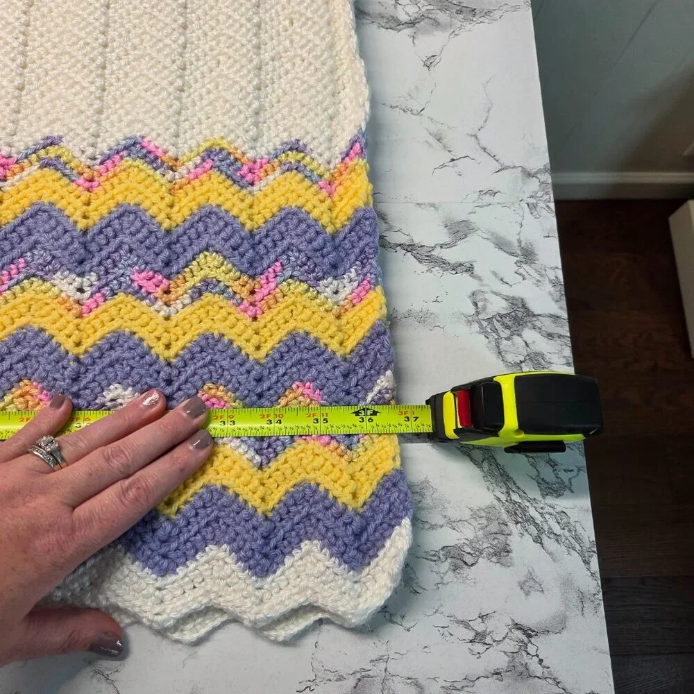 Handmade Yellow Purple Striped Crocheted Easter Baby Blanket
